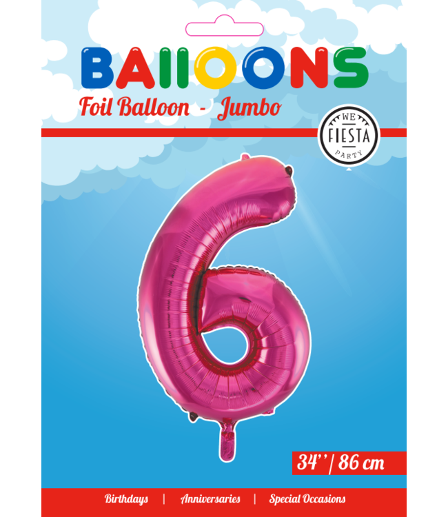 OUTLET Cijferballon 6 roze/fuchsia - 86 cm