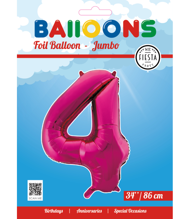 Cijferballon 4 | Roze | 100 cm