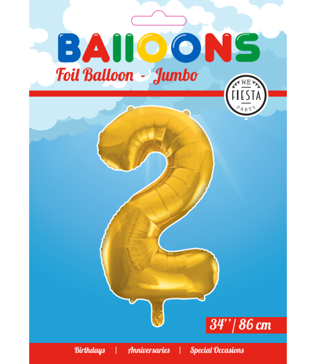 Globos Cijferballon 2 goud - 86 cm