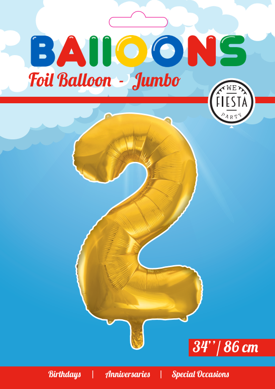 Cijferballon 2 goud - 86 cm