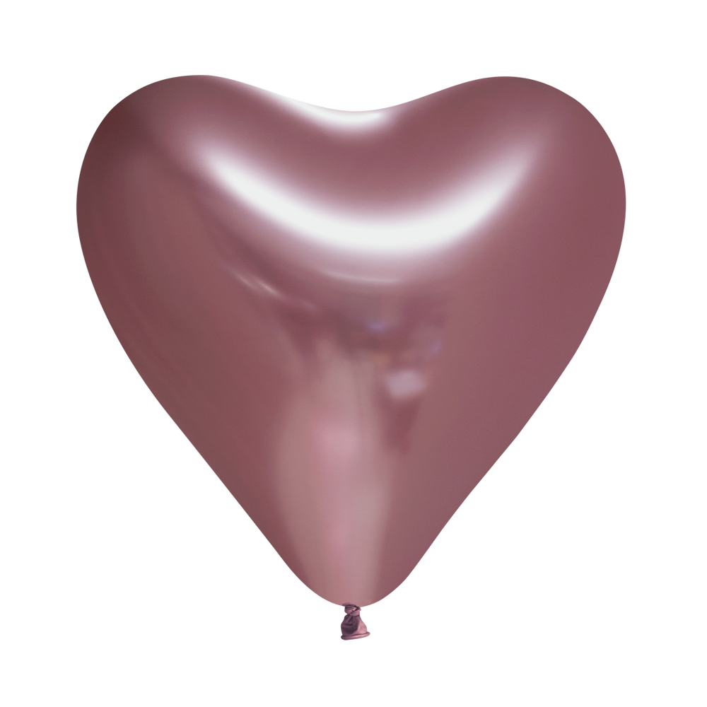 Chrome ballonnen hart rosegoud - 6 stuks