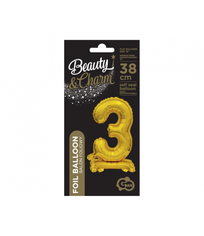 Cijferballon 3 | Goud | Staand | 38 cm