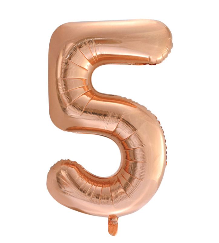 Cijferballon 5 rosegoud - 86 cm