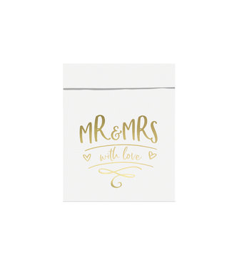 PartyDeco Uitdeelzakjes MR & MRS -  Wit/goud - 6 stuks