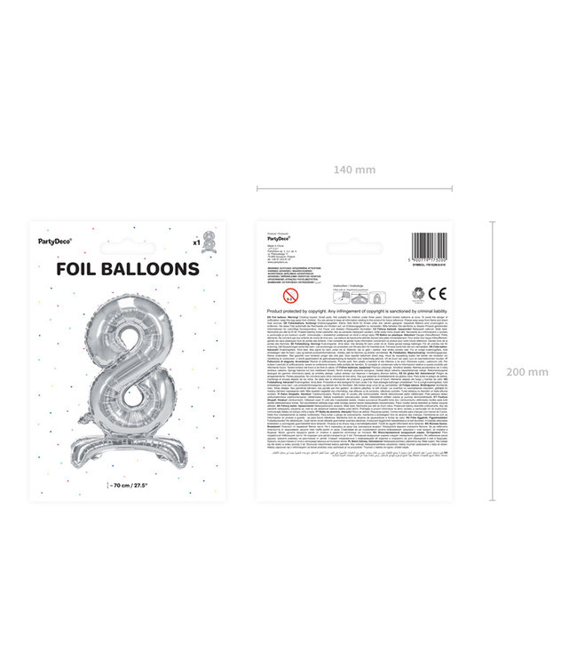 OUTLET Cijferballon 8 - zilver - staand - 70cm