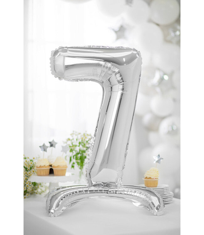 OUTLET Cijferballon 7 - zilver - staand - 70cm