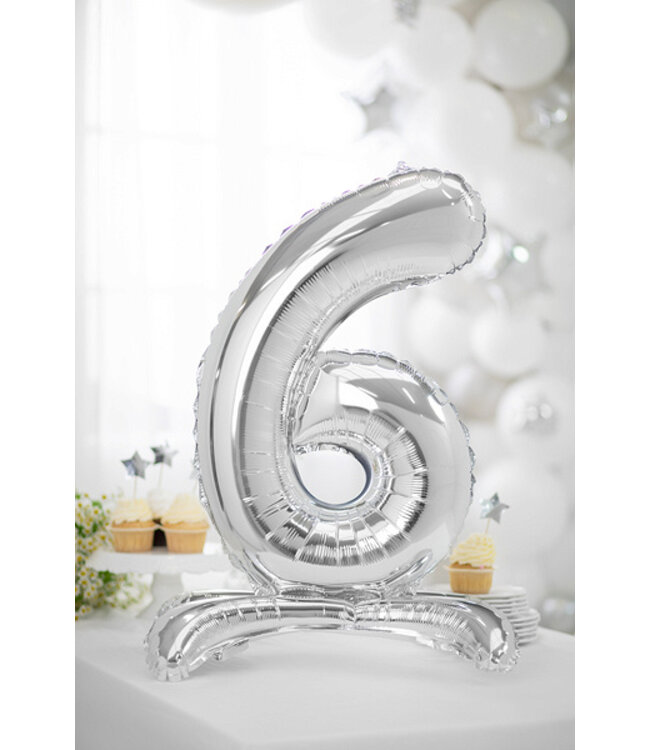 OUTLET Cijferballon 6 - zilver - staand - 70cm