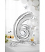 PartyDeco OUTLET Cijferballon 6 - zilver - staand - 70cm