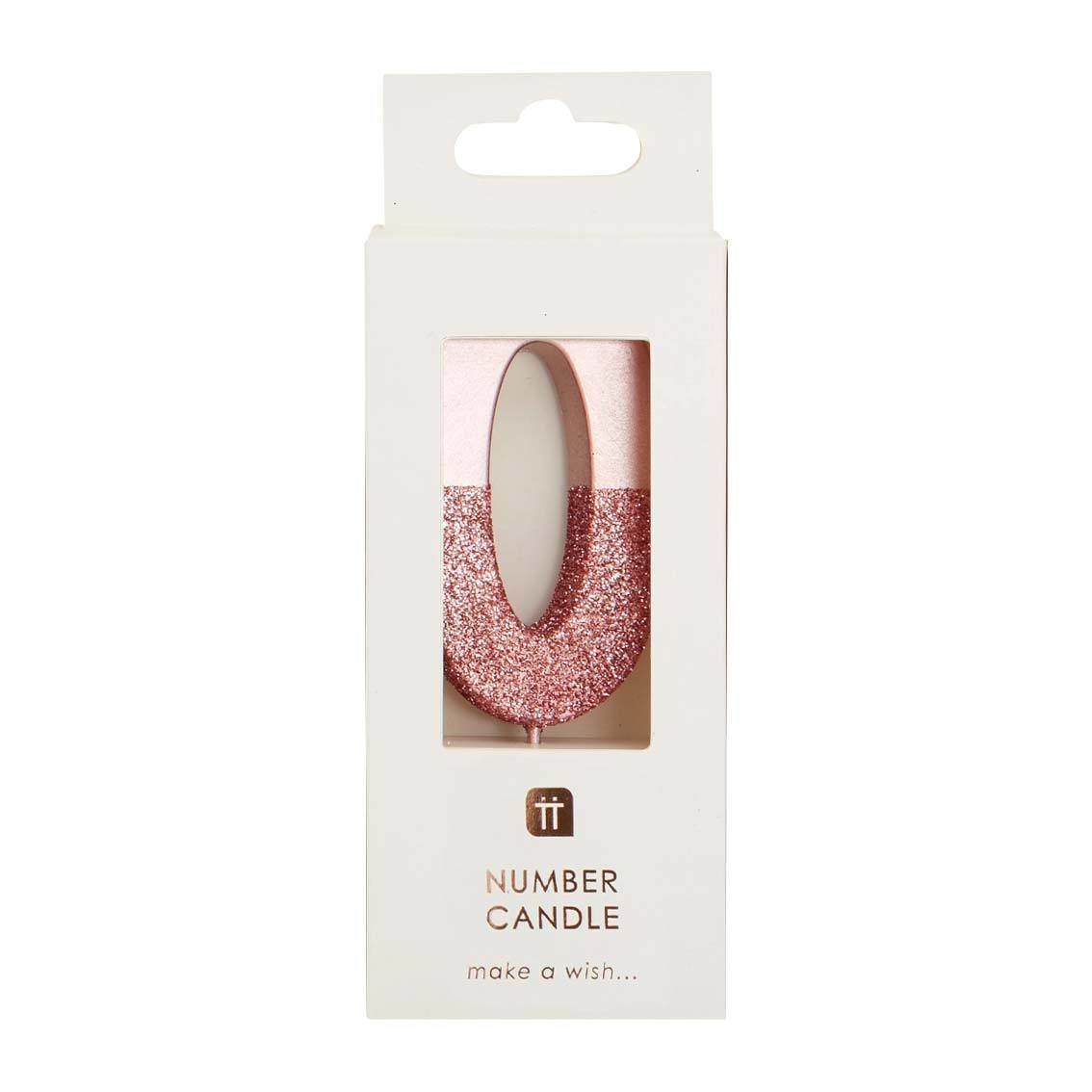 Kaarsje 0 - rose goud glitter