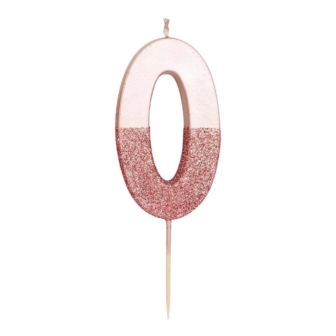 Kaarsje 0 - rose goud glitter
