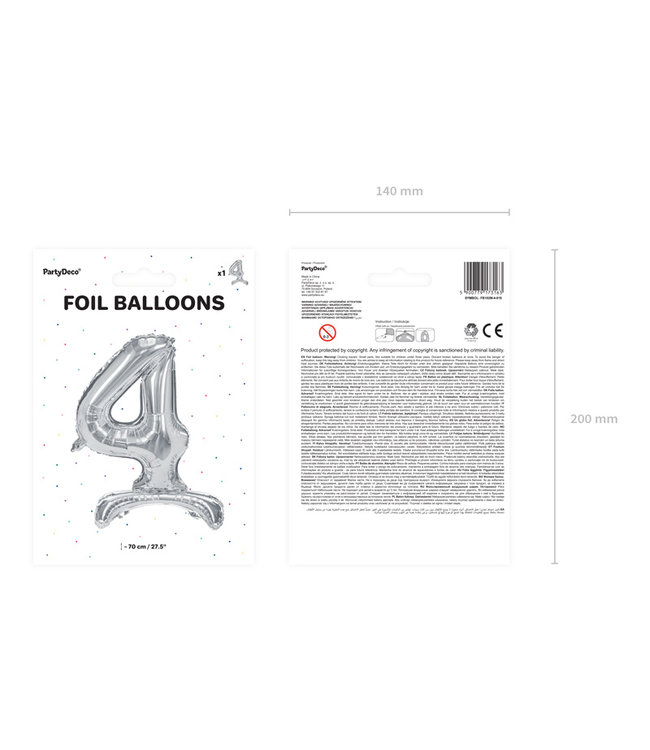OUTLET Cijferballon 4 - zilver - staand - 70cm
