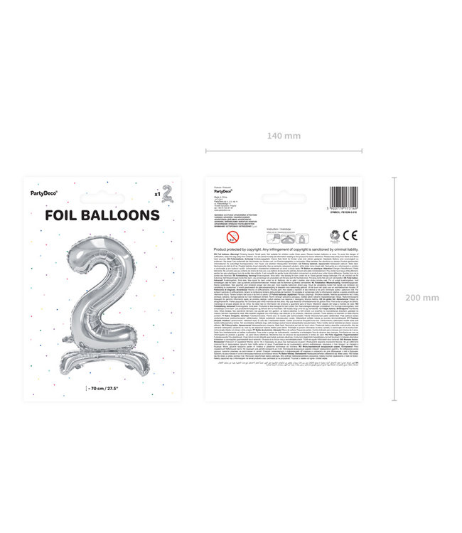 OUTLET Cijferballon 2 - zilver - staand - 70cm