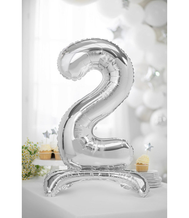 OUTLET Cijferballon 2 - zilver - staand - 70cm