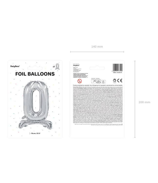 OUTLET Cijferballon 0 - zilver - staand - 70cm