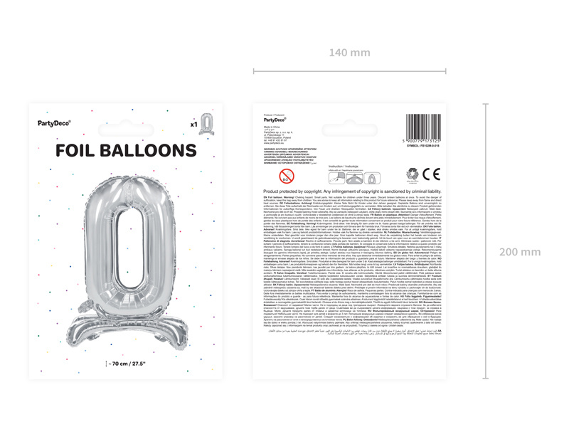 Cijferballon 0 - zilver - staand - 70cm