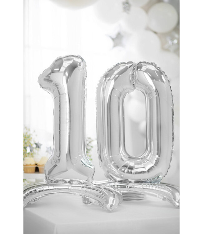 OUTLET Cijferballon 0 - zilver - staand - 70cm