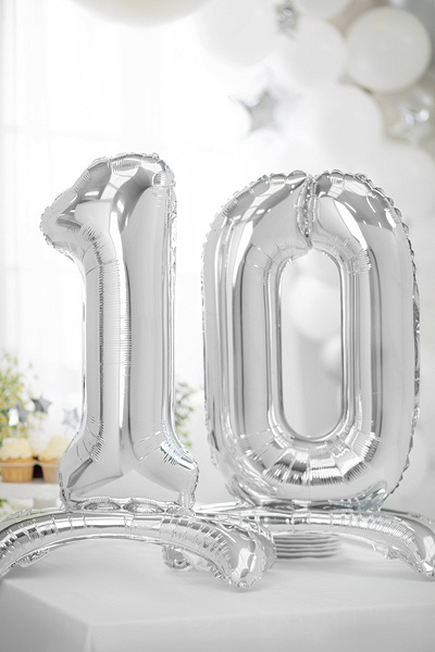 Cijferballon 0 - zilver - staand - 70cm