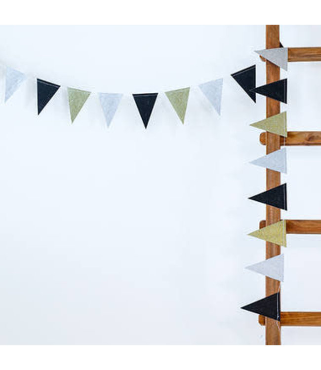 Papieren glitter vlaggenlijn - Goud-Zilver-Zwart