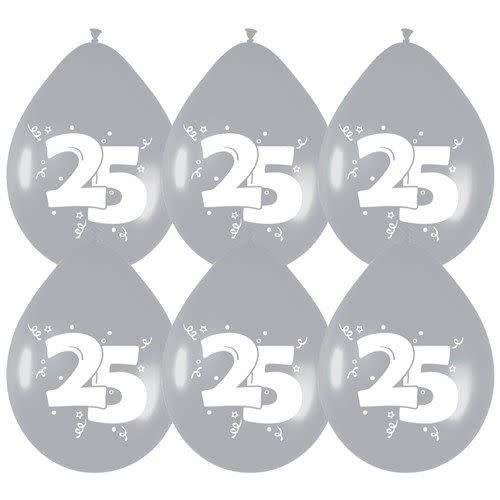 Ballonnen 25 - zilver - 6 stuks