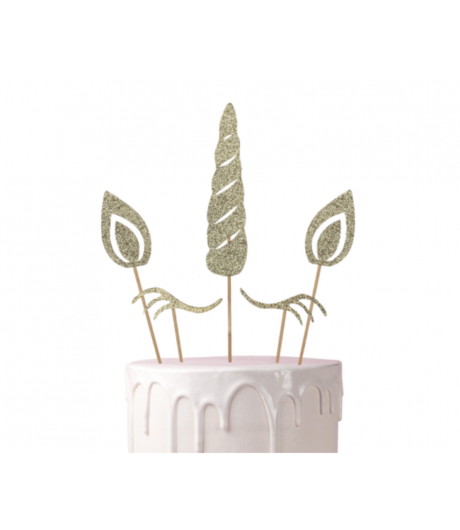 Taarttopperset Unicorn - gouden glitters