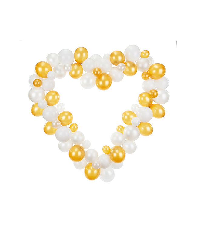 Ballonslinger hartframe  160 cm | incl. witte en gouden ballonnen