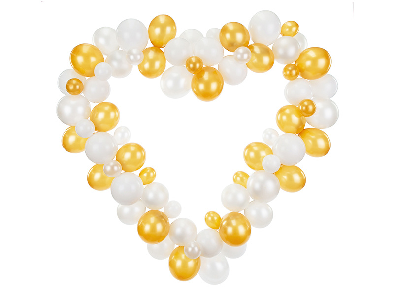 Ballonslinger hartframe - incl. witte en gouden ballonnen