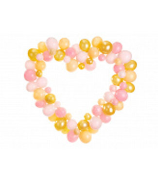 PartyDeco OUTLET Ballonslinger hartframe - incl. roze/gouden/witte ballonnen
