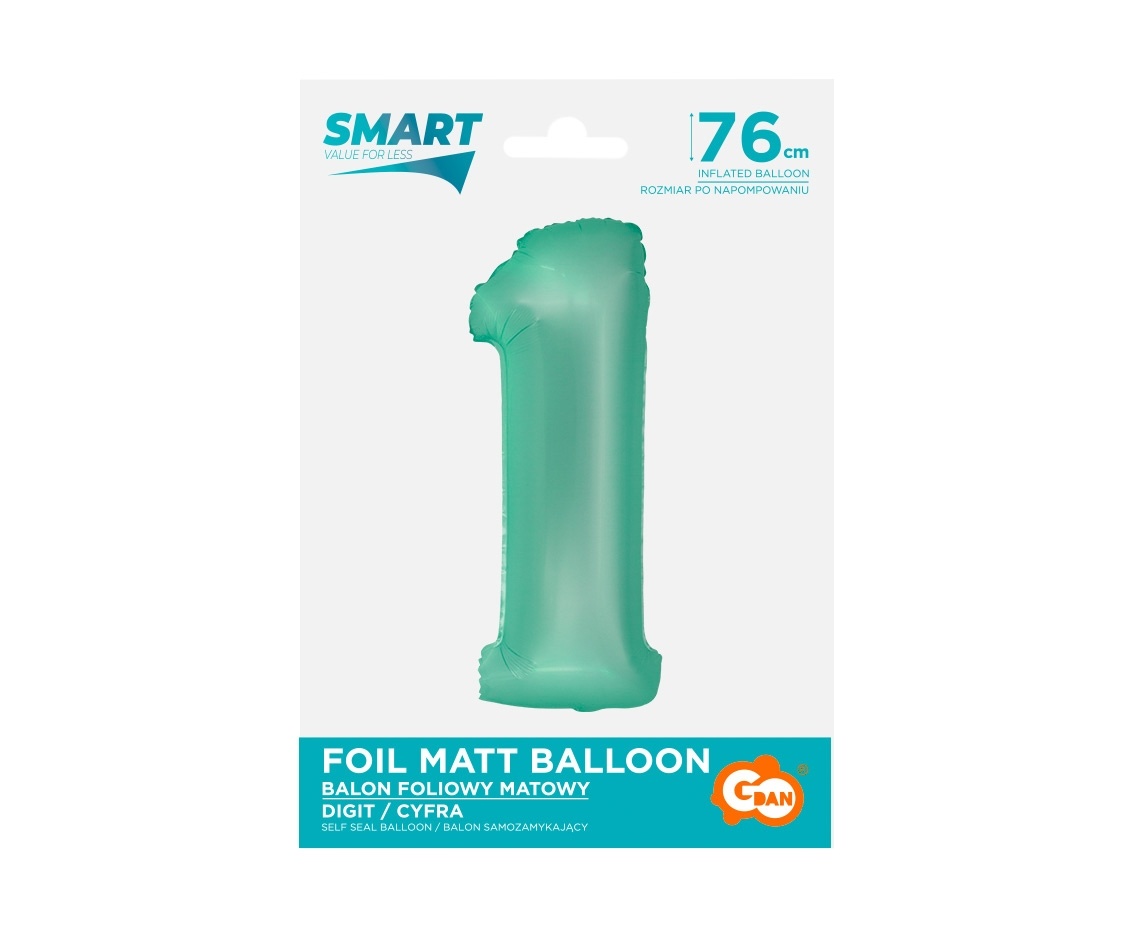 Cijferballon 1 matgroen - 76 cm