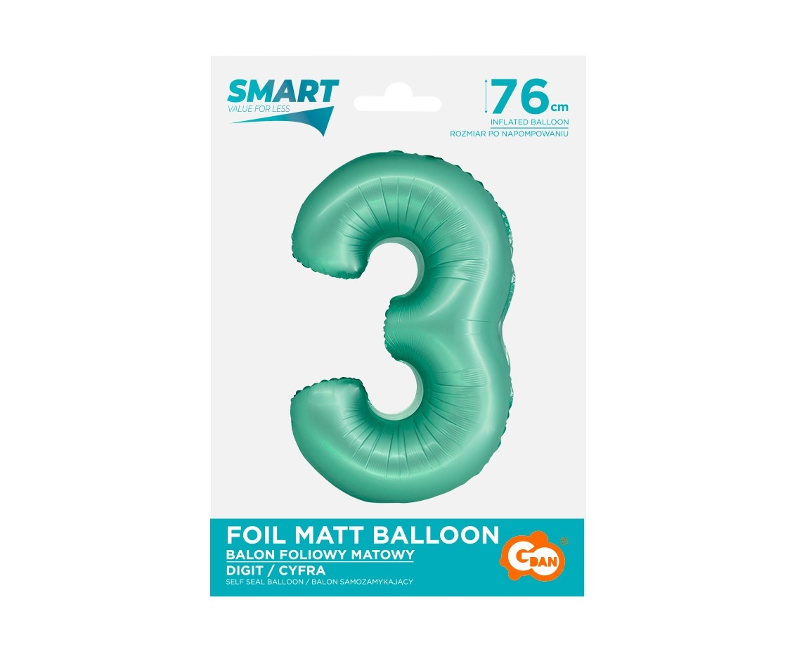 Cijferballon 3 matgroen - 76 cm