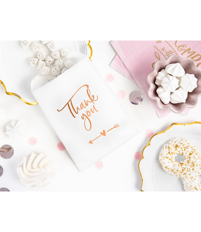 Uitdeelzakjes Thank You - rosegoud - 6 stuks