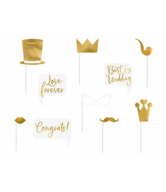 PartyDeco Bruiloft fotoprops Goud | 10 stuks