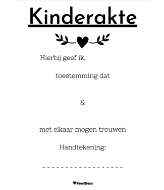 Feestdeco Kinderakte bruiloft | Hartje wit | A4 formaat