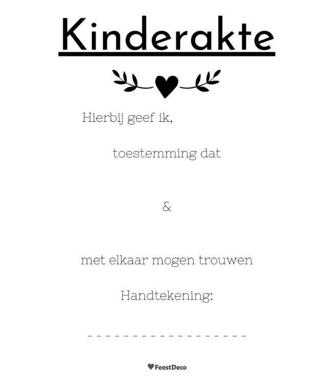 Kinderakte bruiloft | Hartje wit | A4 formaat