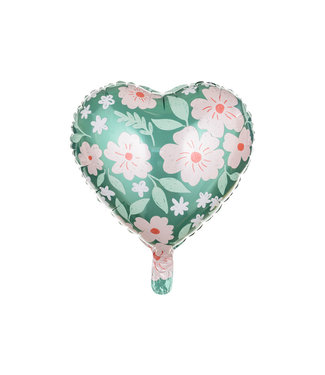PartyDeco Folieballon hart - bloemetjes