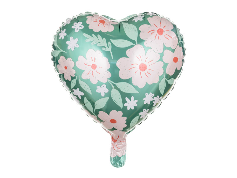 Folieballon hart - bloemetjes