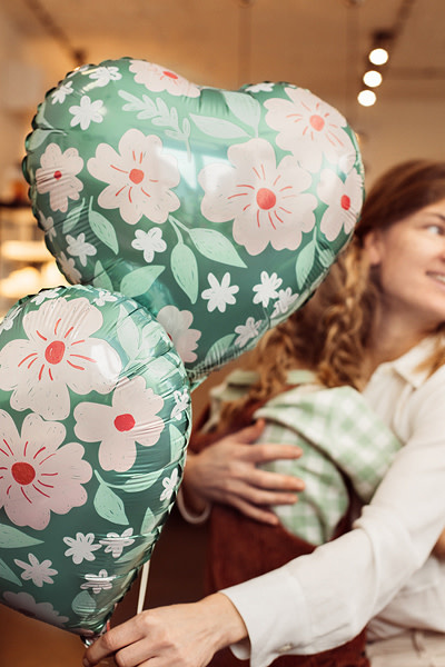 Folieballon hart - bloemetjes