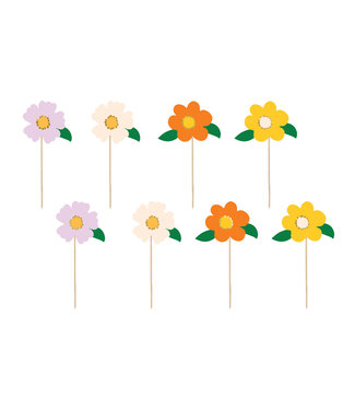 PartyDeco Toppers bloemetjes - 8 stuks