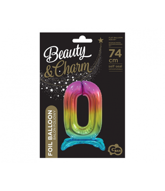 GoDan Cijferballon 0 | Regenboog staand | 74 cm