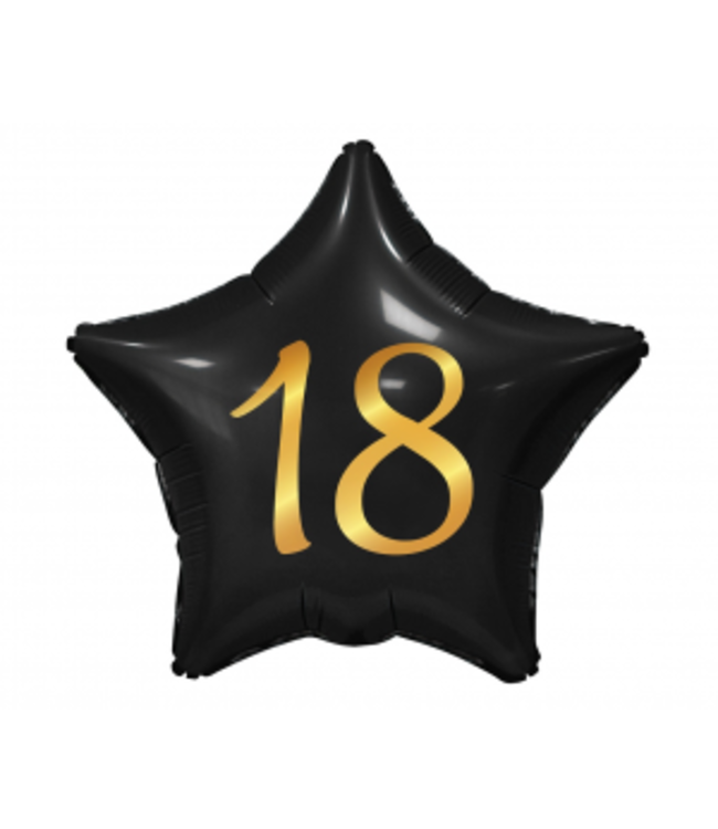 GoDan 18 jaar folieballon ster - zwart/goud