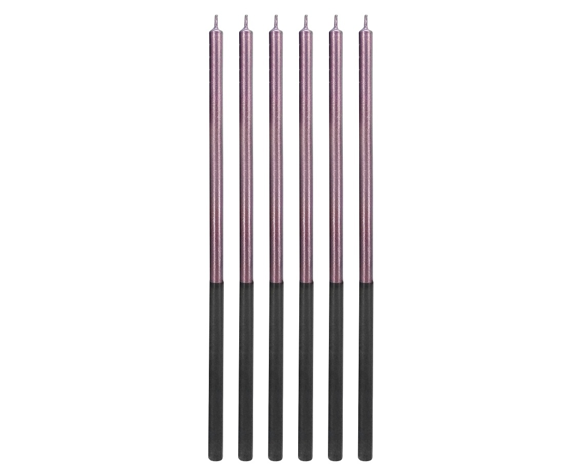 Kaarsjes platinum lila/zwart - 6 stuks