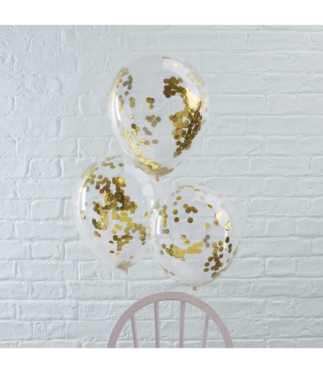 Confettiballonnen goud - 5 stuks