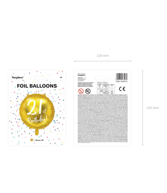 Folieballon 21st birthday | 45cm | Goud