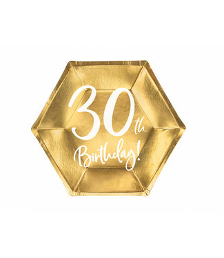 PartyDeco Borden Goud 30th Birthday | 20cm | 6 stuks