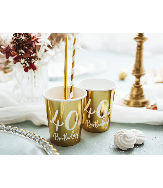 Bekers Goud 40th Birthday | 220ml | 6 stuks