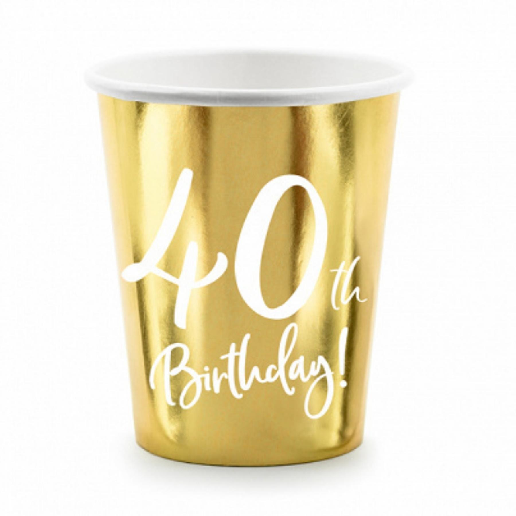 Bekers Goud 40th Birthday | 220ml | 6 stuks