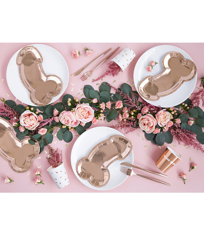 Papieren bordjes piemel rose goud | 6 stuks
