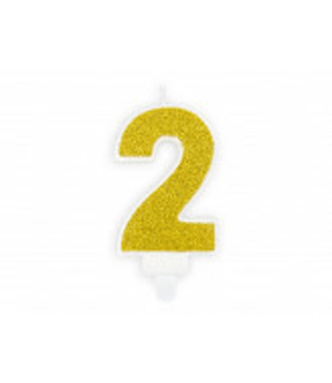 Kaars cijfer 2 | Gouden glitters