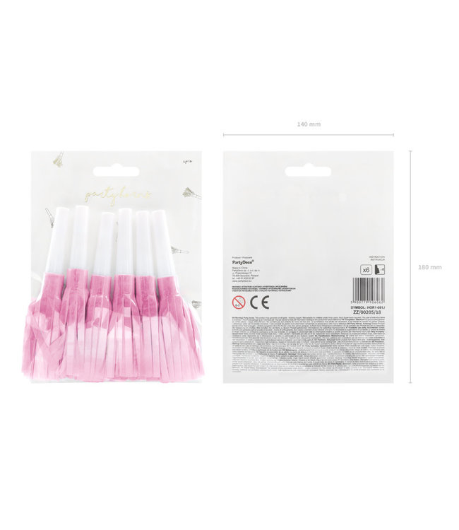 Feesttoeters lichtroze franjes | 6 stuks