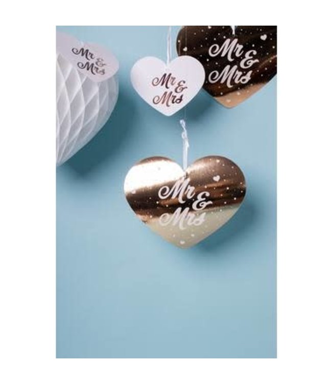 Mr & Mrs rosegouden hartjes hangers - 5 stuks