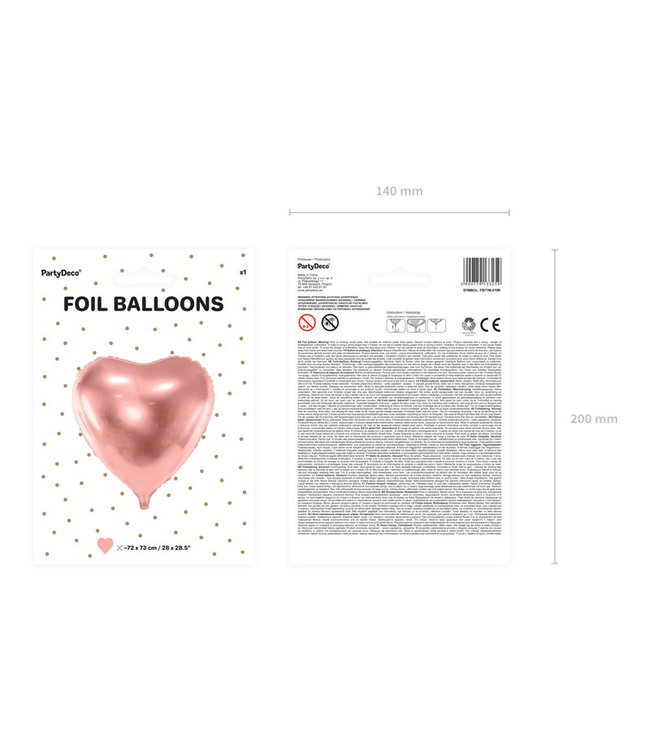 Folieballon hart rosegoud XL - 72x73cm
